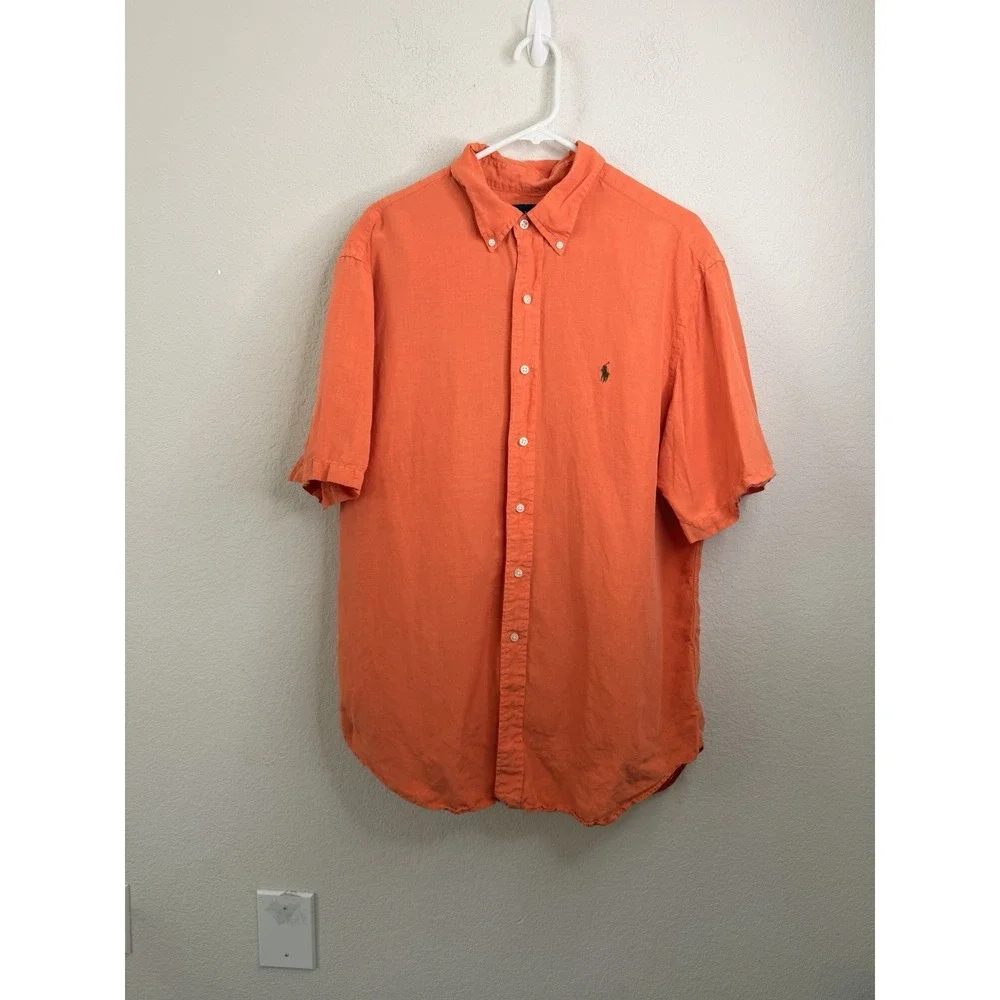 Polo Ralph Lauren Linen Silk‎ Shirt XL Orange Classic Fit Button Down Coastal